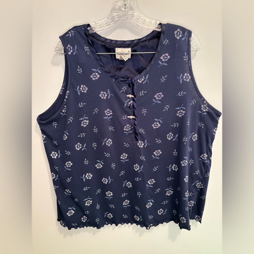 Fashion Bug Womenβs Size 22 / 24 Navy Sleeveless Blouse Floral Y2K Rose Satin - Picture 4 of 15